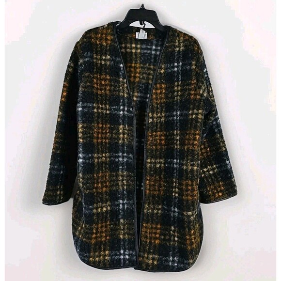 Ava & Viv Jackets & Blazers - Ava & Viv Women 1X Rust Plaid Overcoat Long Jacket Pockets Faux Leather Trim